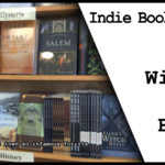 Photo of a display shelf of books covering local history of the Salem, MA area taken inside of Wicked Good Books in Salem, MA. Text on the side of the image reads "Indie Bookstores of Mass Wicked Good Books"
